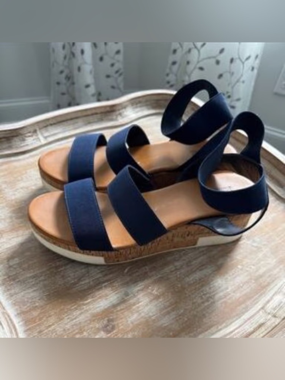 Time and Tru Navy Elastic Strap Wedge Sandals